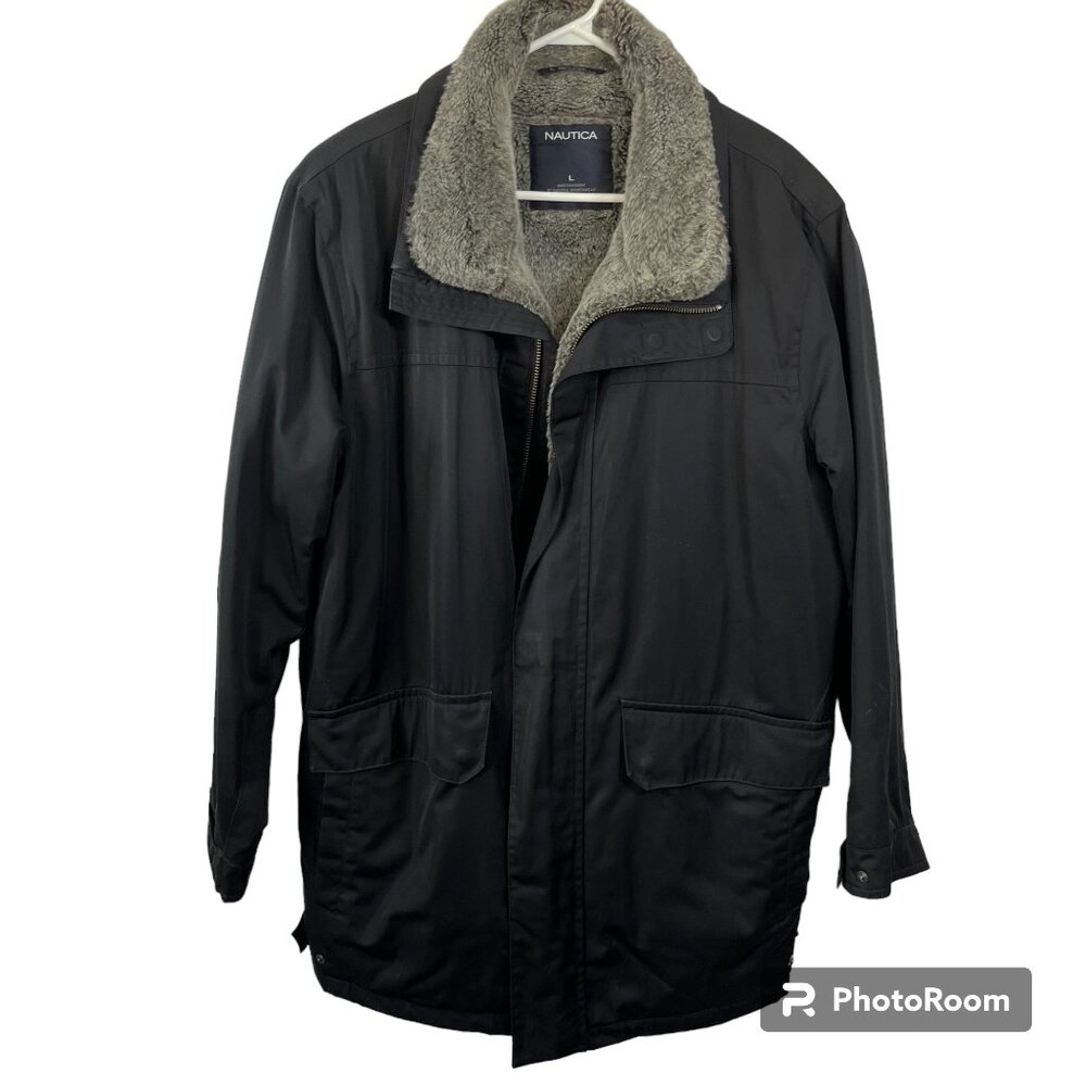 NAUTICA Coat Women Large Black Heavyweight Fur Lining Coat Oversized Warm Winter